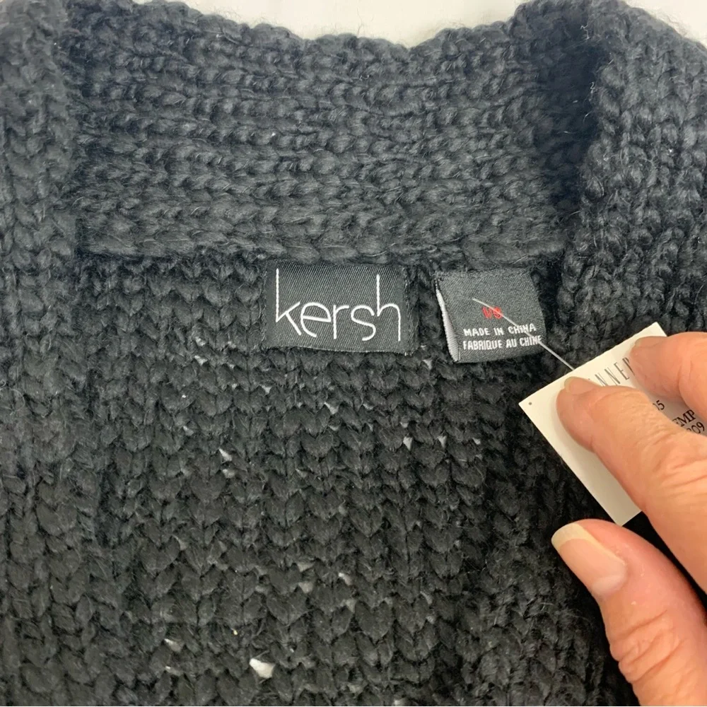 NWT Kersh Black V-Neck Chunky Knit Contemporary Cardigan Women’sSize US L - Picture 8 of 14